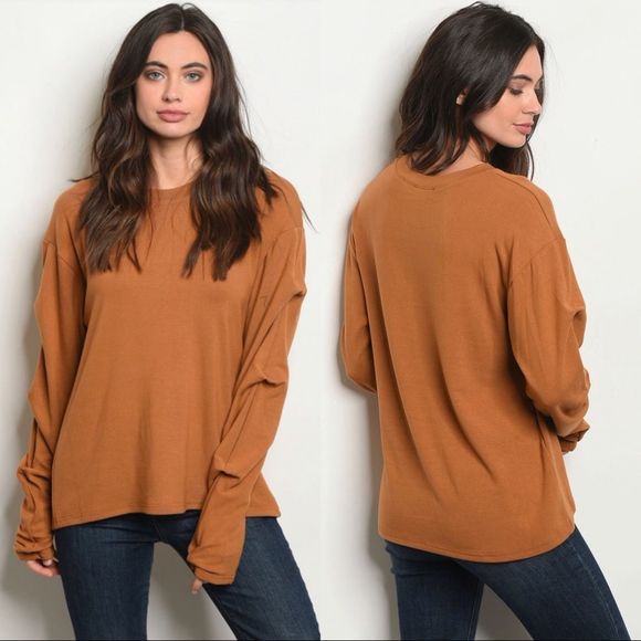 Camel gathered sleeves pullover - Picture 2 of 3